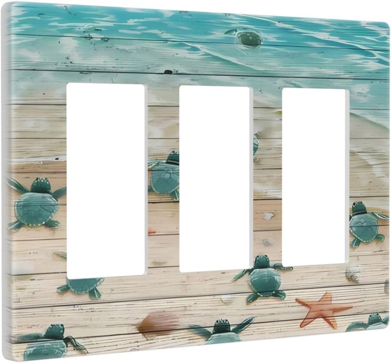 ranedula Art Blue Green Sea Ocean Beach Turtle 3 Gang Triple Rocker Light Switch Plate Outlet Wall Cover Faceplate Decorative Wallplate for Bathroom Home Living Room Bedroom Decorate 6.57 X 4.65 In - Image 2